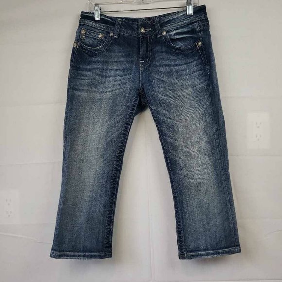 Miss Me Womens Easy Cropped Jeans Blue Stretch Embroidered Medium Wash Denim 28 - Picture 7 of 12